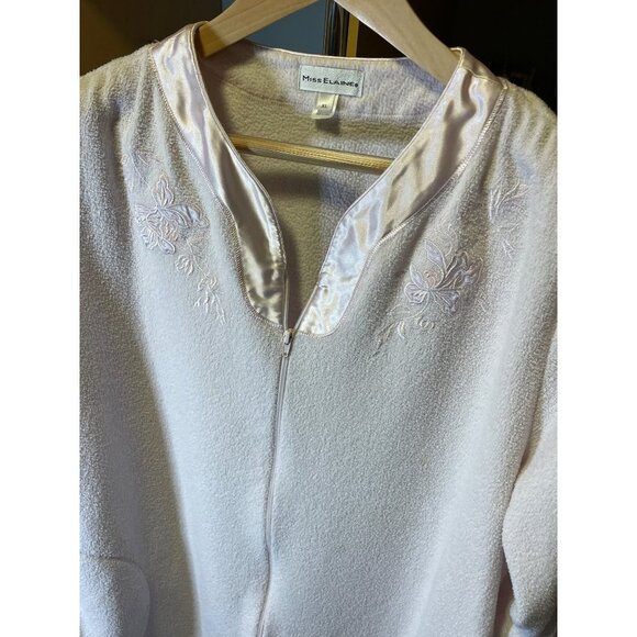 Miss Elaine Light Pink Embroidered Full Zip Collarless Robe Sz XL - Picture 3 of 7